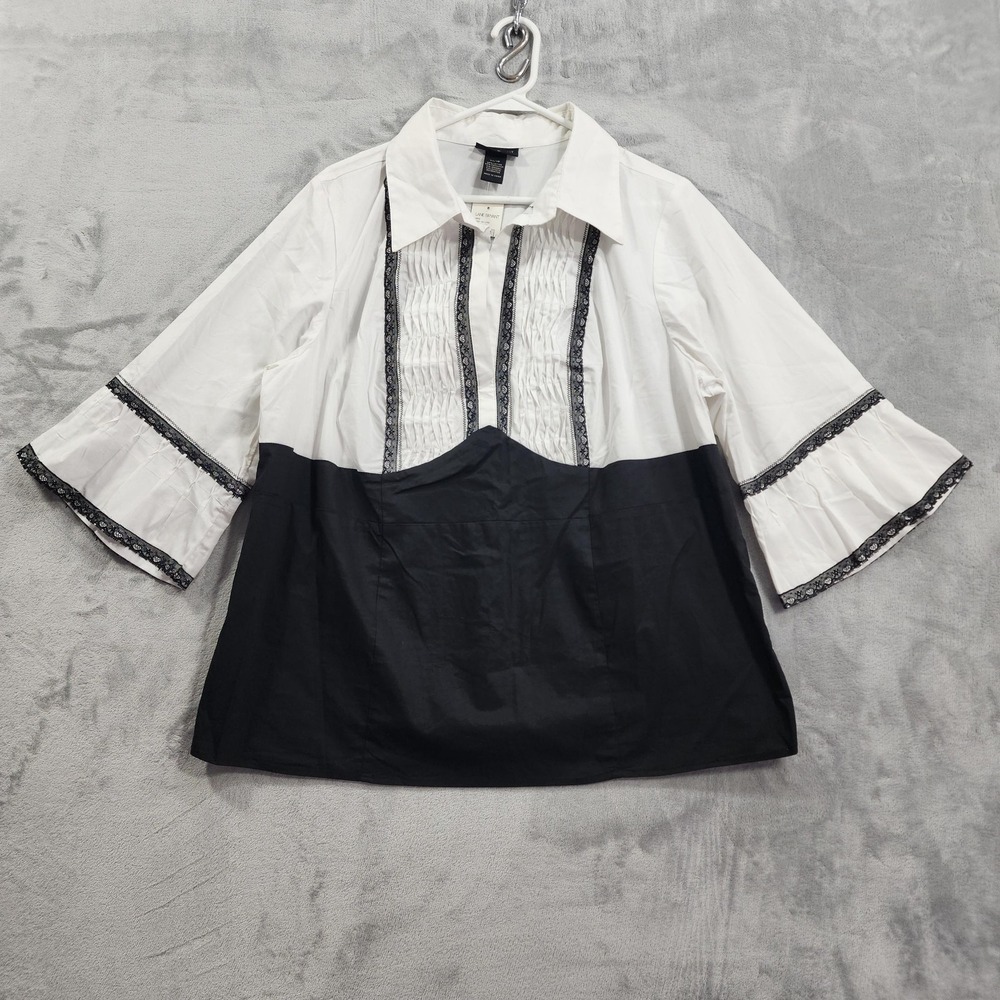 NEW Lane Bryant Top Womens 14/16 Black White Colorblock Bell Sleeve Lace Gothic